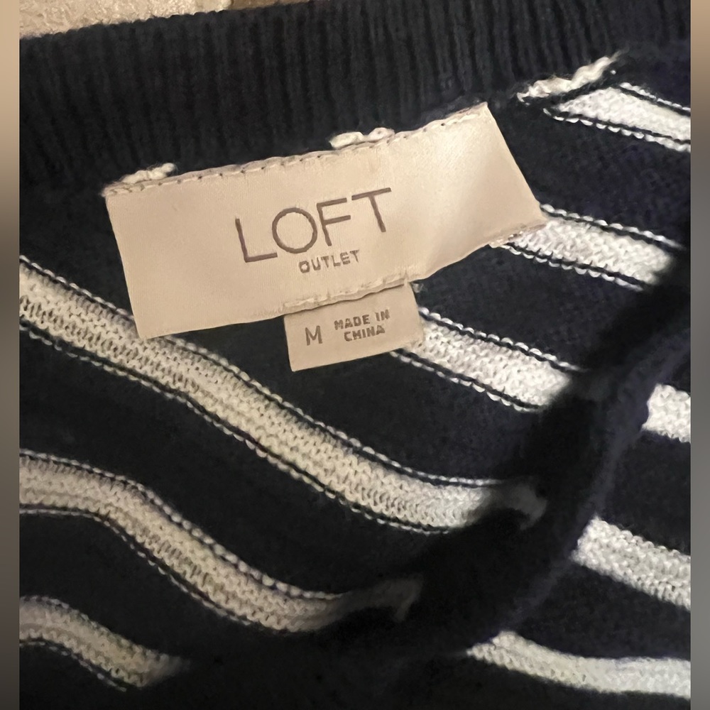 Navy white stripe LOFT 3/4 length blouse sweater - Picture 2 of 2
